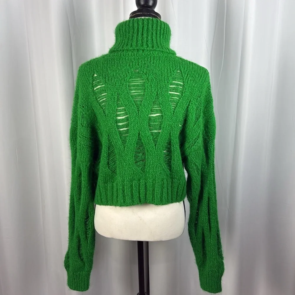NWOT ZARA Green Crop Turtle Neck Sweater Sz M - Picture 10 of 14